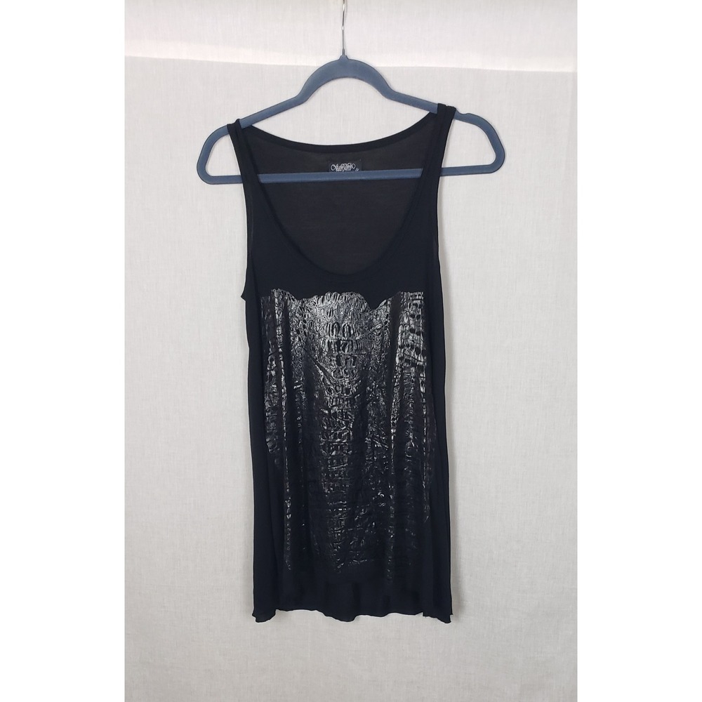 Lauren Moshi Black Micro Modal Tank Top Silver Crocodile Graphic S USA Goth Edgy